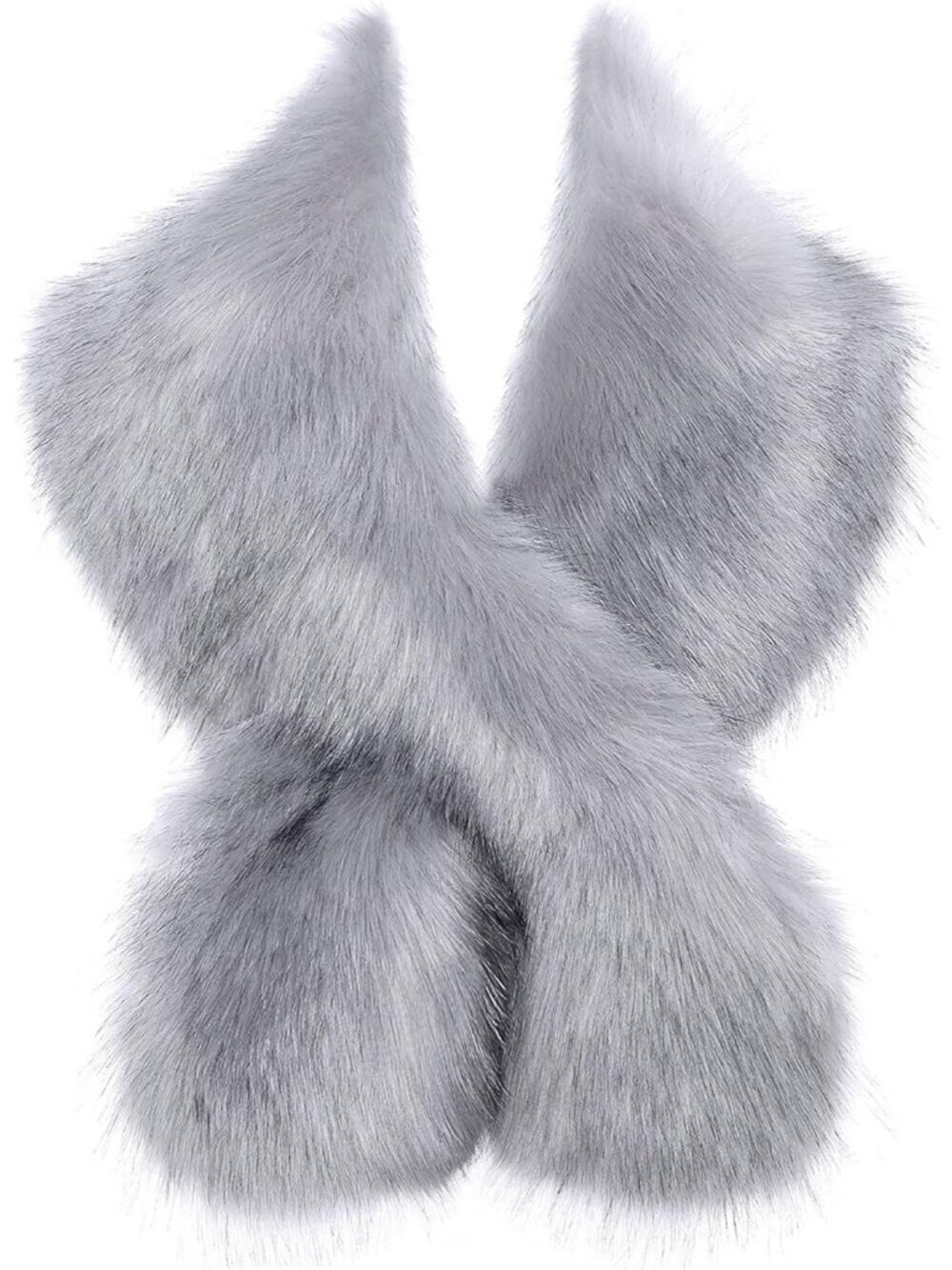 Babeyond Women's Light Gray Faux Fur Shawl Synthetic Stylish Collar Wrap Scarf